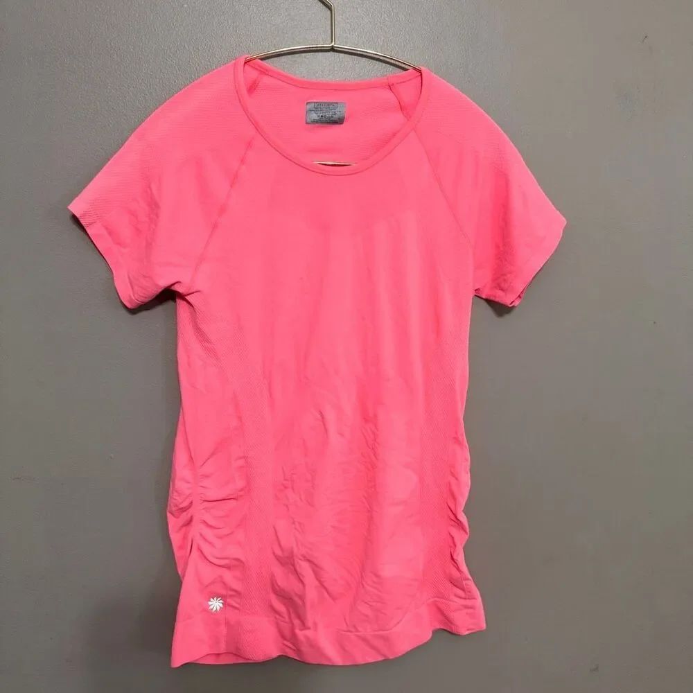 Athleta seamless ruched pink orange tee size large